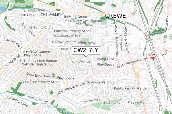 CW2 7LY map - small scale - OS Open Zoomstack (Ordnance Survey)