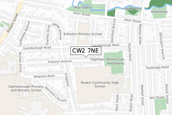 CW2 7NE map - large scale - OS Open Zoomstack (Ordnance Survey)