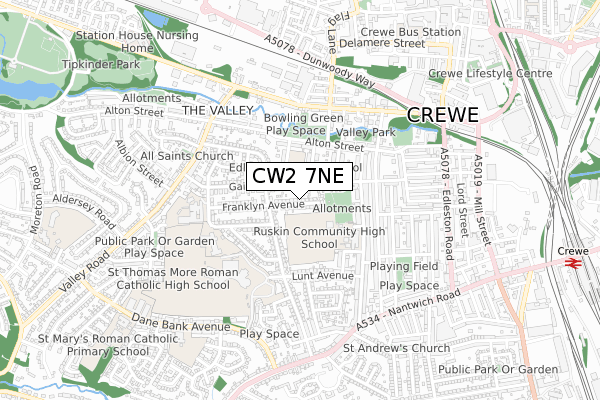 CW2 7NE map - small scale - OS Open Zoomstack (Ordnance Survey)