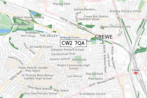 CW2 7QA map - small scale - OS Open Zoomstack (Ordnance Survey)