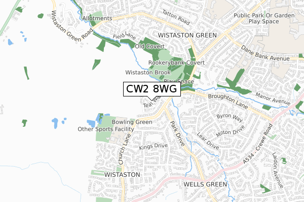 CW2 8WG map - small scale - OS Open Zoomstack (Ordnance Survey)