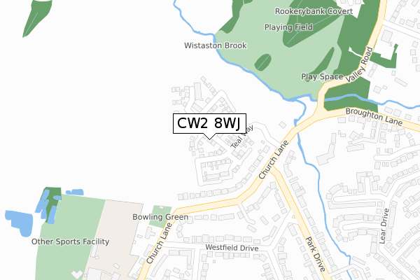 CW2 8WJ map - large scale - OS Open Zoomstack (Ordnance Survey)