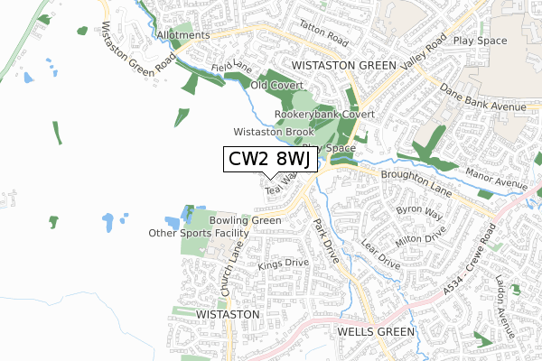 CW2 8WJ map - small scale - OS Open Zoomstack (Ordnance Survey)
