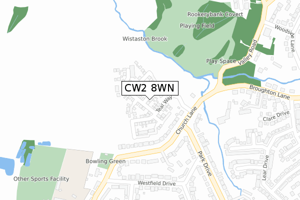 CW2 8WN map - large scale - OS Open Zoomstack (Ordnance Survey)