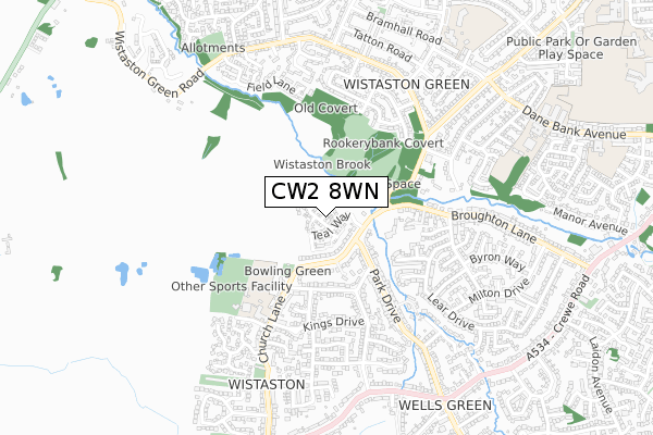 CW2 8WN map - small scale - OS Open Zoomstack (Ordnance Survey)