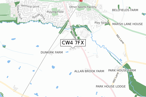 CW4 7FX map - small scale - OS Open Zoomstack (Ordnance Survey)