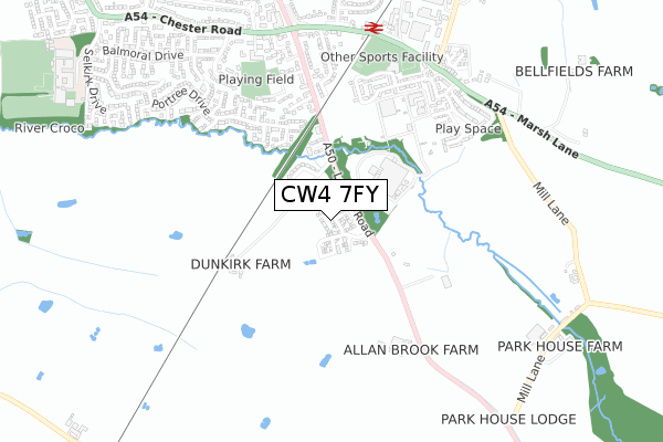 CW4 7FY map - small scale - OS Open Zoomstack (Ordnance Survey)