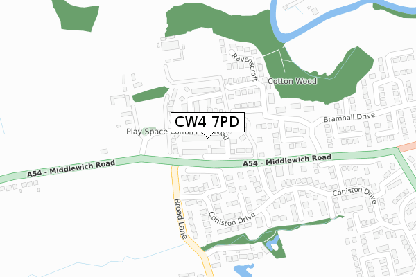 CW4 7PD map - large scale - OS Open Zoomstack (Ordnance Survey)