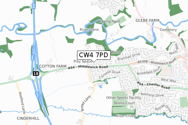 CW4 7PD map - small scale - OS Open Zoomstack (Ordnance Survey) CW4 7PD map - small scale - OS Open Zoomstack (Ordnance Survey)