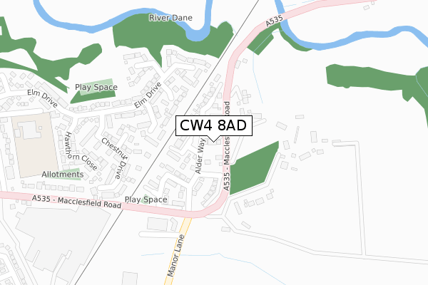 CW4 8AD map - large scale - OS Open Zoomstack (Ordnance Survey)