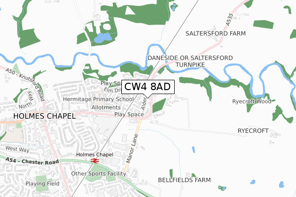 CW4 8AD map - small scale - OS Open Zoomstack (Ordnance Survey)