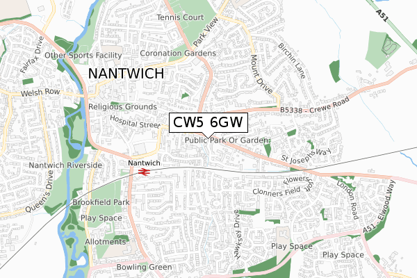 CW5 6GW map - small scale - OS Open Zoomstack (Ordnance Survey) CW5 6GW map - small scale - OS Open Zoomstack (Ordnance Survey)