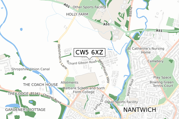 CW5 6XZ map - small scale - OS Open Zoomstack (Ordnance Survey) CW5 6XZ map - small scale - OS Open Zoomstack (Ordnance Survey)