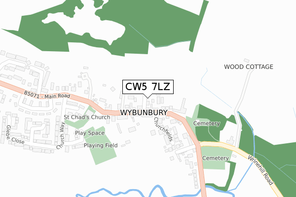 CW5 7LZ map - large scale - OS Open Zoomstack (Ordnance Survey)