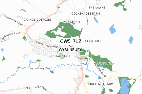 CW5 7LZ map - small scale - OS Open Zoomstack (Ordnance Survey)