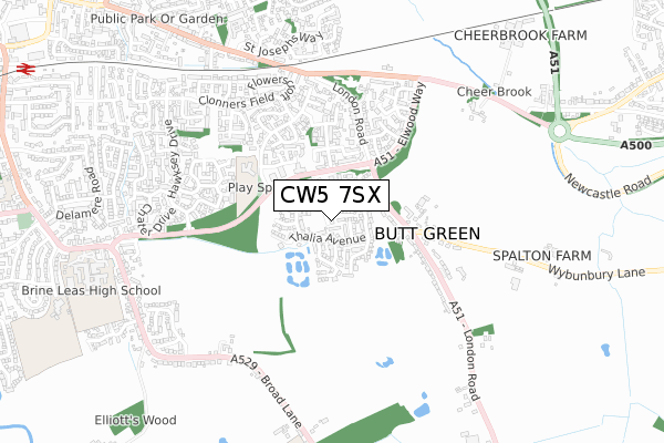 CW5 7SX map - small scale - OS Open Zoomstack (Ordnance Survey) CW5 7SX map - small scale - OS Open Zoomstack (Ordnance Survey)