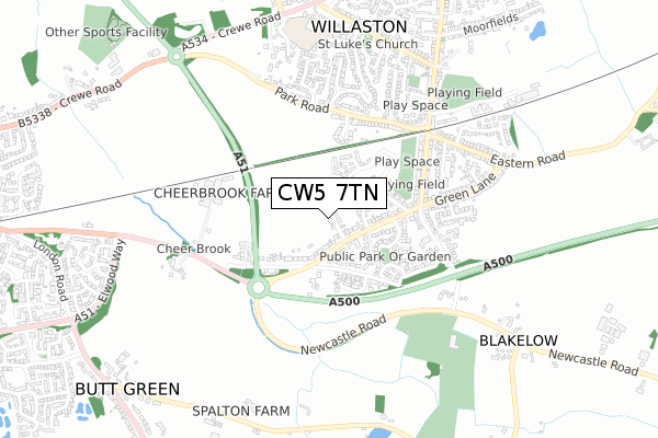 CW5 7TN map - small scale - OS Open Zoomstack (Ordnance Survey) CW5 7TN map - small scale - OS Open Zoomstack (Ordnance Survey)