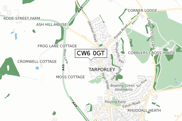 CW6 0GT map - small scale - OS Open Zoomstack (Ordnance Survey)