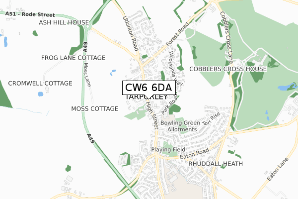CW6 6DA map - small scale - OS Open Zoomstack (Ordnance Survey)