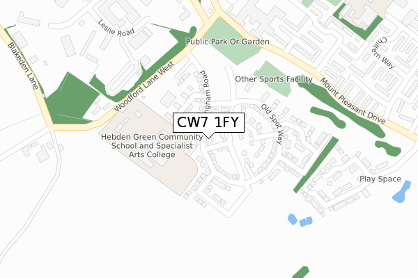 CW7 1FY map - large scale - OS Open Zoomstack (Ordnance Survey)