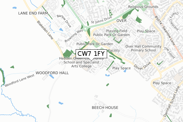 CW7 1FY map - small scale - OS Open Zoomstack (Ordnance Survey)