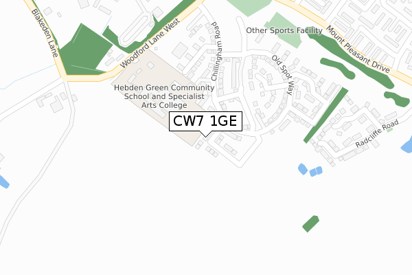 CW7 1GE map - large scale - OS Open Zoomstack (Ordnance Survey)