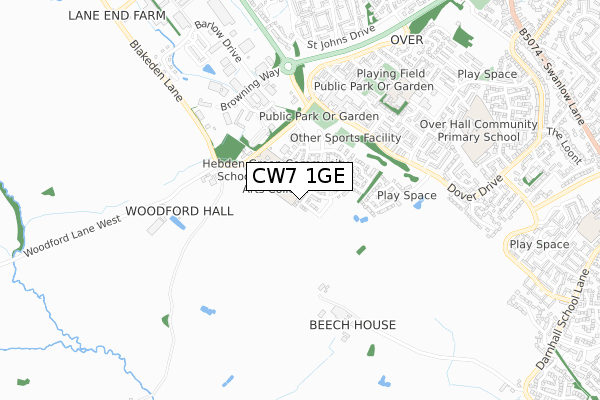 CW7 1GE map - small scale - OS Open Zoomstack (Ordnance Survey)