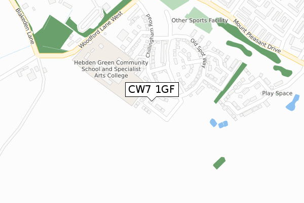 CW7 1GF map - large scale - OS Open Zoomstack (Ordnance Survey)
