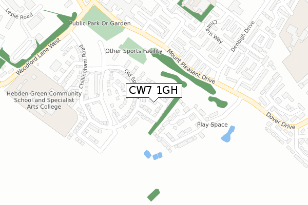 CW7 1GH map - large scale - OS Open Zoomstack (Ordnance Survey)