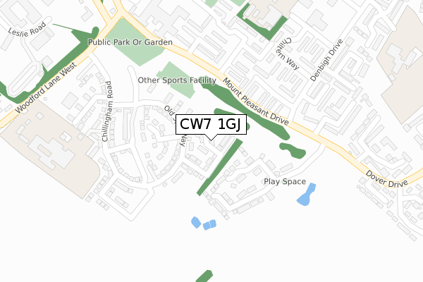 CW7 1GJ map - large scale - OS Open Zoomstack (Ordnance Survey)