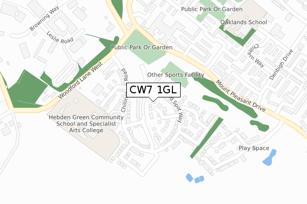 CW7 1GL map - large scale - OS Open Zoomstack (Ordnance Survey)