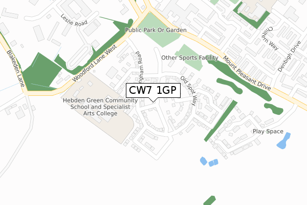 CW7 1GP map - large scale - OS Open Zoomstack (Ordnance Survey)