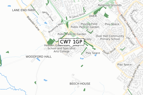 CW7 1GP map - small scale - OS Open Zoomstack (Ordnance Survey)