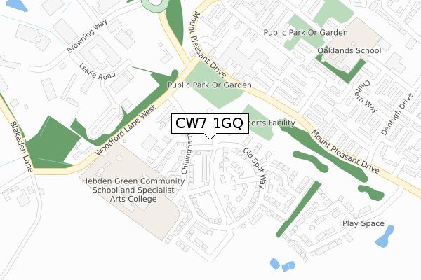 CW7 1GQ map - large scale - OS Open Zoomstack (Ordnance Survey)