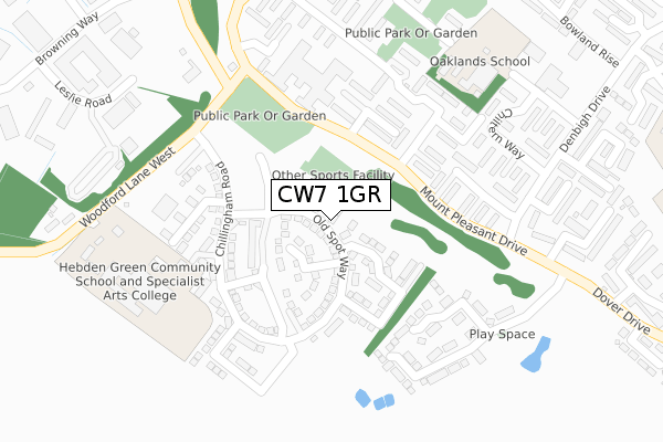 CW7 1GR map - large scale - OS Open Zoomstack (Ordnance Survey)