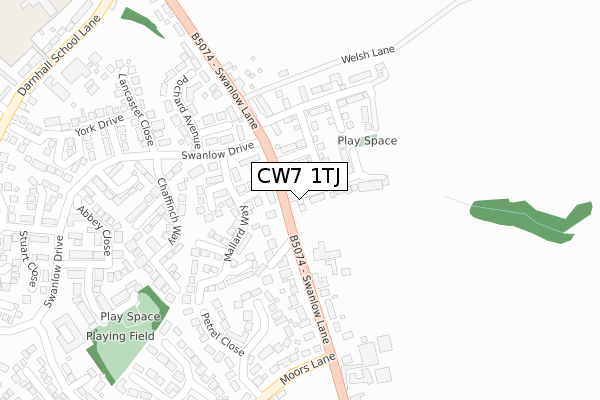 CW7 1TJ map - large scale - OS Open Zoomstack (Ordnance Survey)