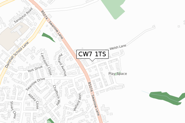 CW7 1TS map - large scale - OS Open Zoomstack (Ordnance Survey)