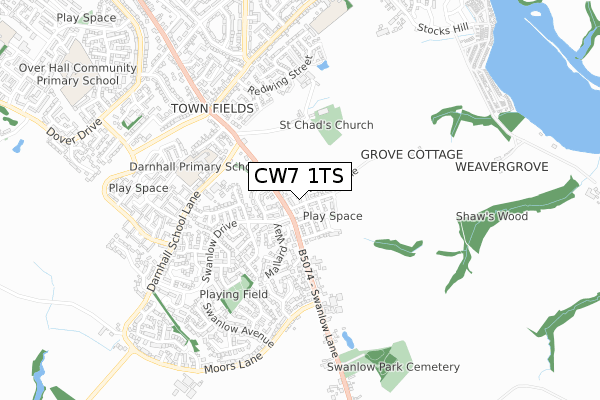 CW7 1TS map - small scale - OS Open Zoomstack (Ordnance Survey)