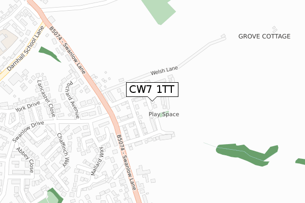 CW7 1TT map - large scale - OS Open Zoomstack (Ordnance Survey)