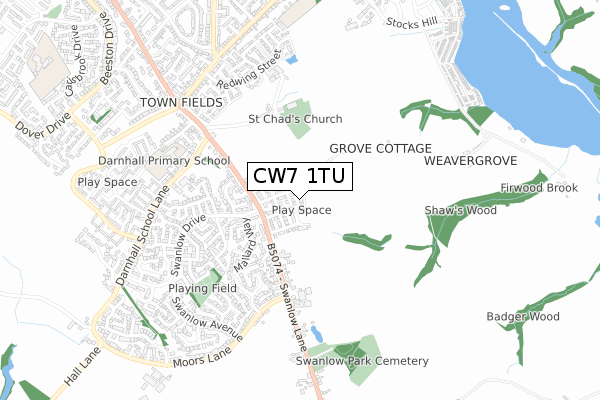 CW7 1TU map - small scale - OS Open Zoomstack (Ordnance Survey)