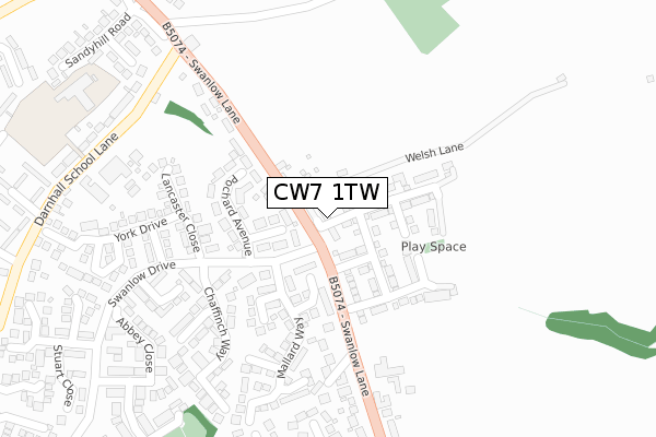 CW7 1TW map - large scale - OS Open Zoomstack (Ordnance Survey)