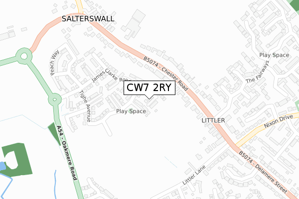 CW7 2RY map - large scale - OS Open Zoomstack (Ordnance Survey)