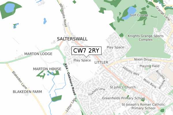CW7 2RY map - small scale - OS Open Zoomstack (Ordnance Survey)