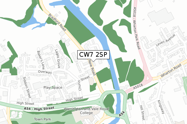 CW7 2SP map - large scale - OS Open Zoomstack (Ordnance Survey)