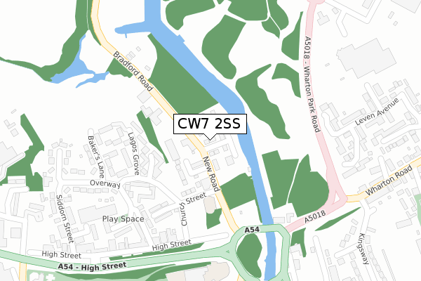 CW7 2SS map - large scale - OS Open Zoomstack (Ordnance Survey)