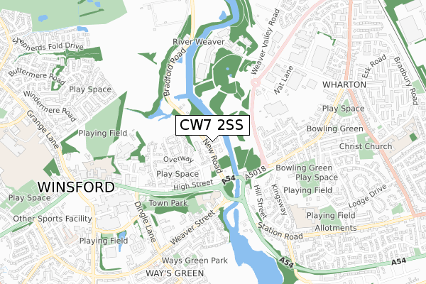 CW7 2SS map - small scale - OS Open Zoomstack (Ordnance Survey)
