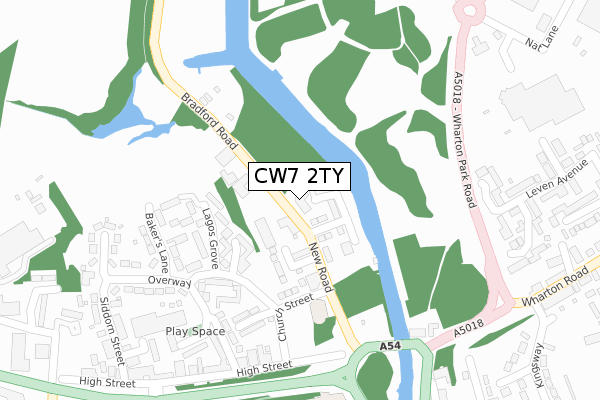 CW7 2TY map - large scale - OS Open Zoomstack (Ordnance Survey)