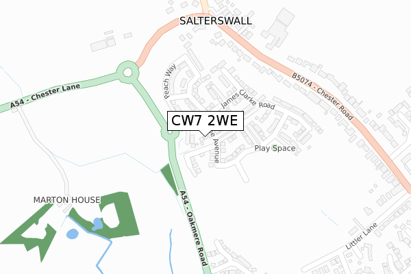 CW7 2WE map - large scale - OS Open Zoomstack (Ordnance Survey)