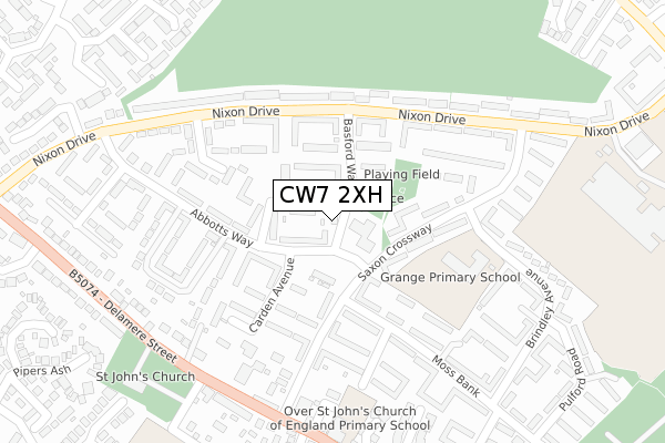 CW7 2XH map - large scale - OS Open Zoomstack (Ordnance Survey)