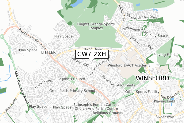 CW7 2XH map - small scale - OS Open Zoomstack (Ordnance Survey)